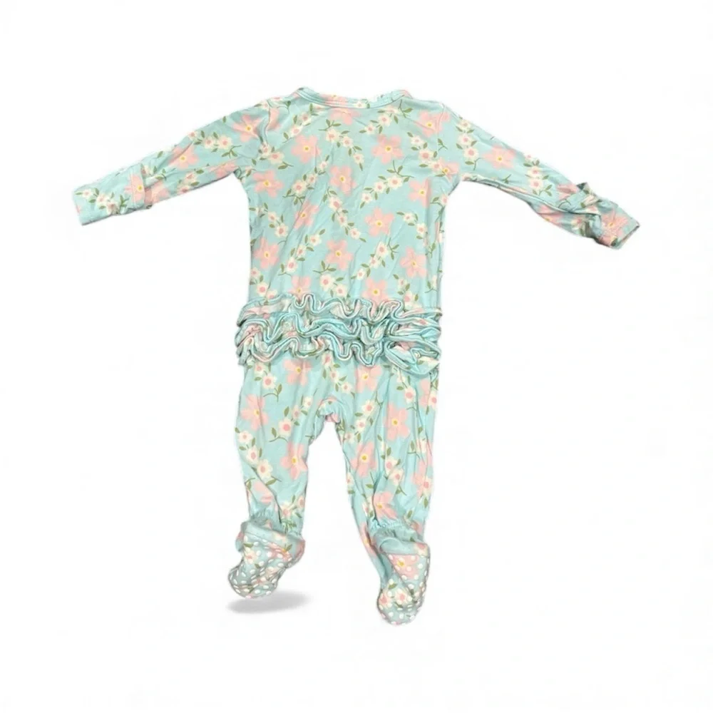 🌼NWOT Angel Dear Floral teal zippered romper newborn bamboo pajamas footie